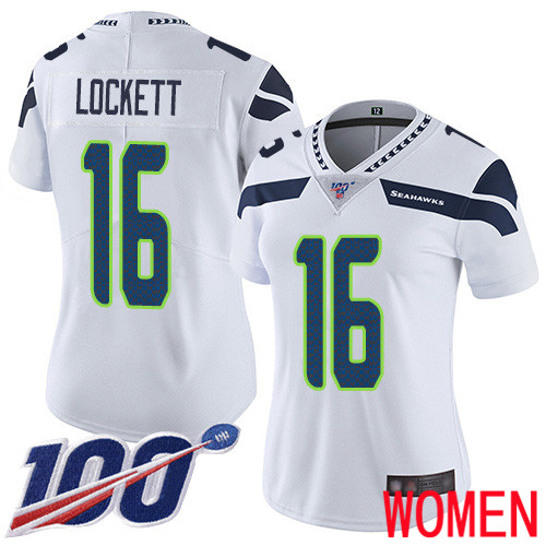 Seattle Seahawks Limited White Women Tyler Lockett Road Jersey NFL Football #16 100th Season Vapor Untouchable